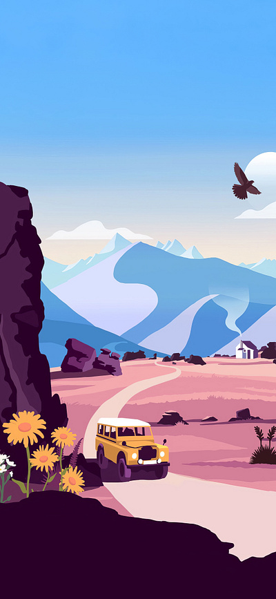 Heading into the Desert adventure branding car graphic design illustration lanscape outdoor painting ui