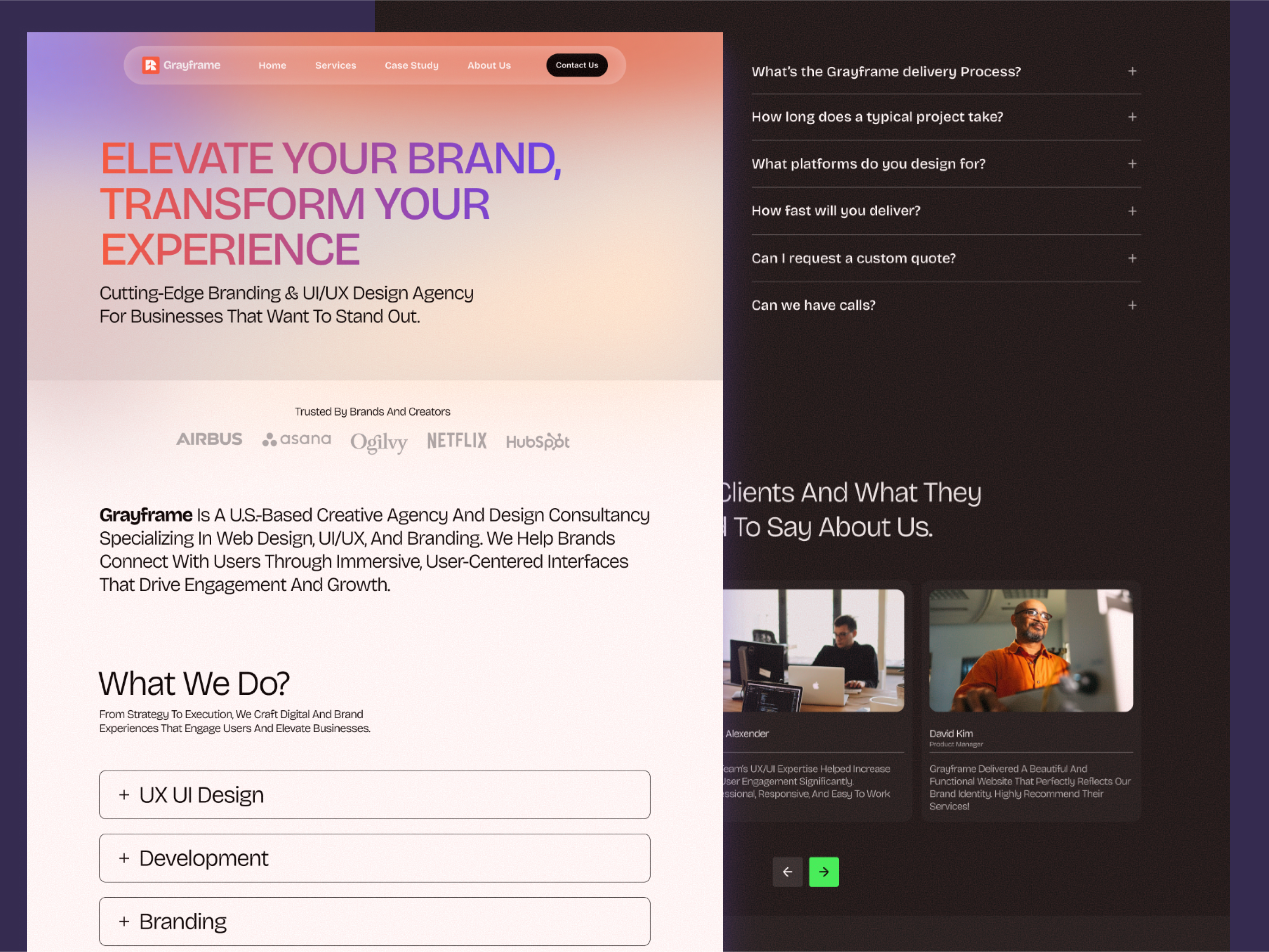 Grayframe — Creative Agency Website Design agency website ecommerce landing page landing page design portfolio startup ui ux ux ui web design website website design