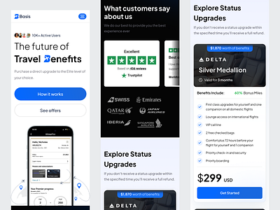Responsive Flight Booking Website UI booking brackpoint case study clean web design conversion design customer testimonials desktop figma flight booking ui loyalty program mobile design mobile responsive ui mobile travel design pricing table ui responsive ui travel travel rewards web design