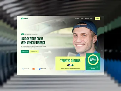 Car Finance - Website hero section design branding car driving effect green hero section stats teal typography ui vehicle web design website yellow