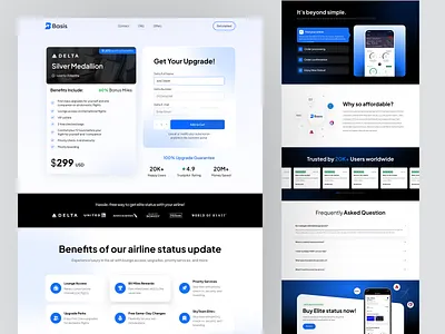 Airline Status Upgrade Product Page UI – Loyalty Rewards Booking airline airline status upgrade clean ui conversion ui details page figma flightbooking details freelance designer loyalty rewards platform miles redemption pricing section ui product page ui responsive website saas landing page status upgrade platform travel booking ui travel ecommerce ui user experience design ux design web design