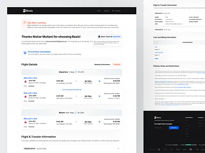 Flight Booking Confirmation Page UI airline software design booking confirmation ui booking saas customer booking experience email confirmation page figma ui flight traveler information flight booking experience flight booking page flight details flight summary freelance uiux designer itinerary ui responsive travel ui ticket confirmation travel aggregator travel checkout page travel fintech travel website design user experience design