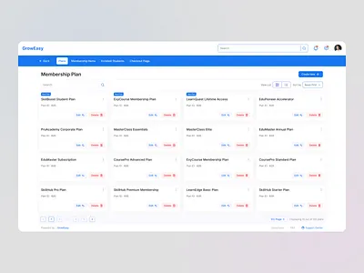 GrowEasy CRM – Smart Membership Dashboard (ERP/EdTech SaaS) crm dashboard design edutech erp membership plan ui ui design inspirations uidesign uiux web webdesign