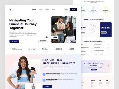 Finance Landing Page Design ayesha riaz clean colorful dark theme finance finance homepage finance landing page finance ui homepage interface landing landing page light theme minimal ux uxui web web interface web ui webpage