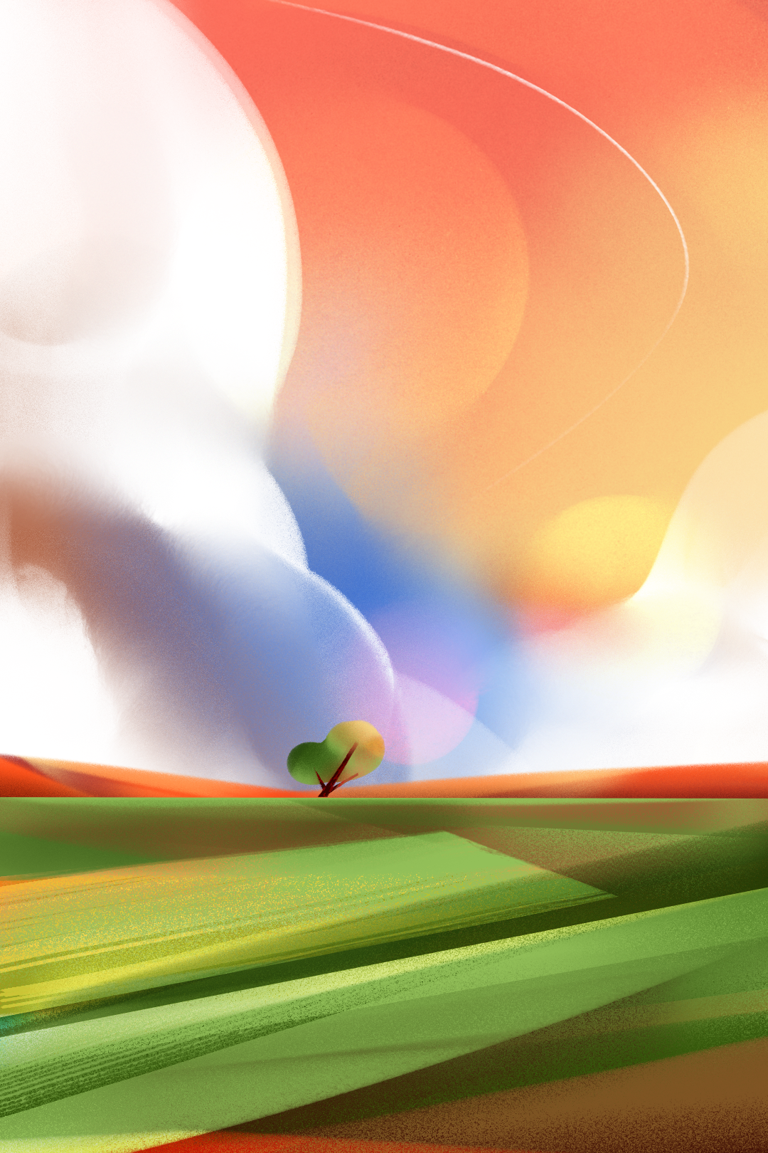 Lonely Tree. atmosphere background background design clouds fields golden hour illustration landscape landscape illustration painting rural sky sunset tree twilight