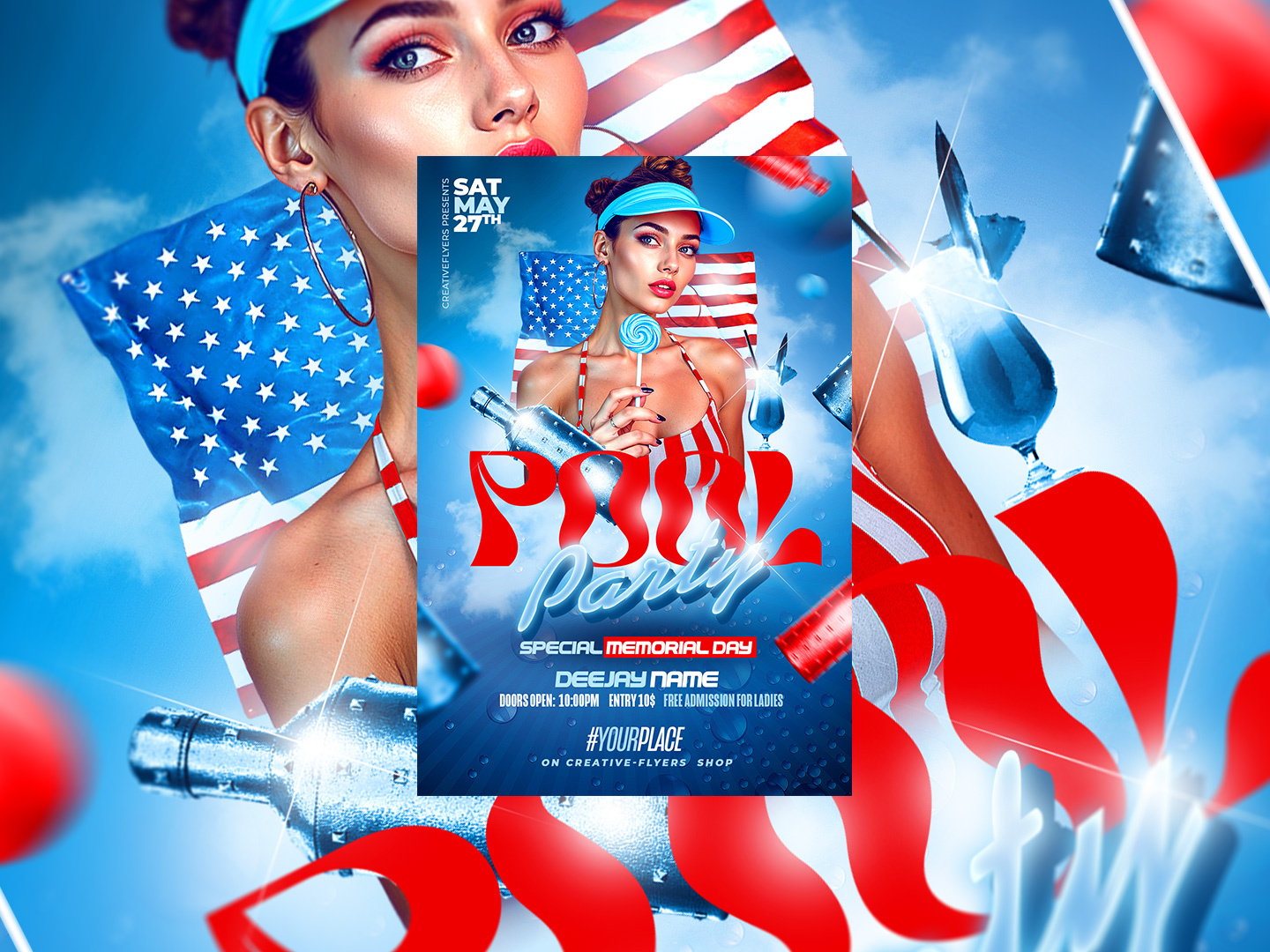 Designed for Memorial Day events beach party flyer creative creative flyer design flyer templates graphic design illustration memorial day memorial flyer party flyer photoshop pool party poster psd flyer summer party