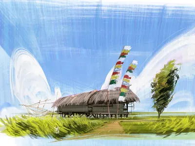 Tribe house art background design concept art digital art illustration
