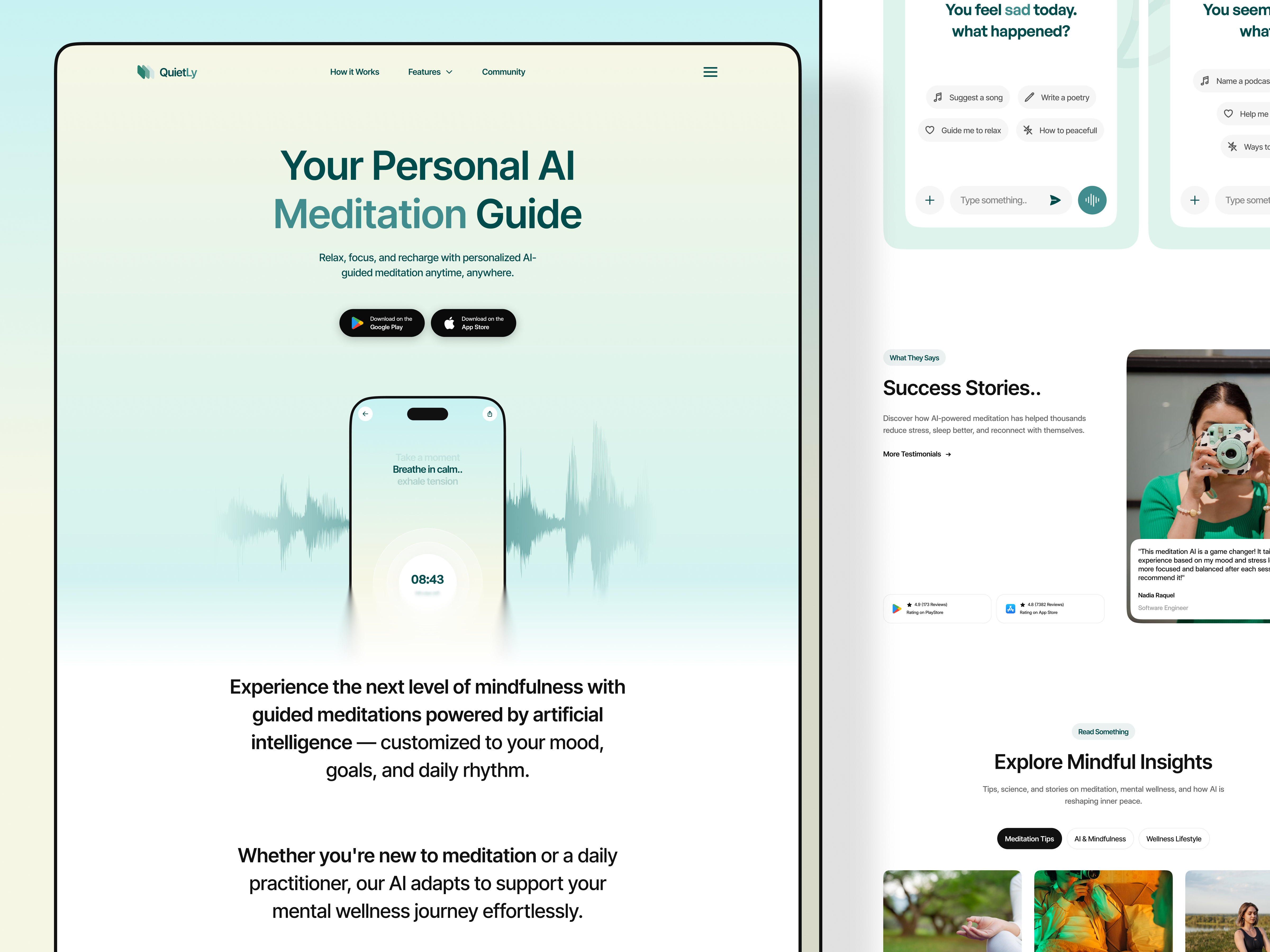 Example of Quietly | Meditation Mobile App Landing Page