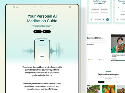 Quietly | Meditation Mobile App Landing Page 3d ai animation branding design graphic design hero section illustration logo motion graphics ui uidesign ux vector web website