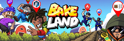 'Bake Land' Branding 2d art direction art for social media branding design digital hand drawn illustration indie game logo