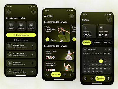 Habit & Fitness Tracker App UI app app design cleanui dailyhabits fitnessapp fitnesstracker habittrackerapp healthappui healthylifestyle ios mobile mobile app mobile ui ui design uiux userexperience wellnessapp workouttracker