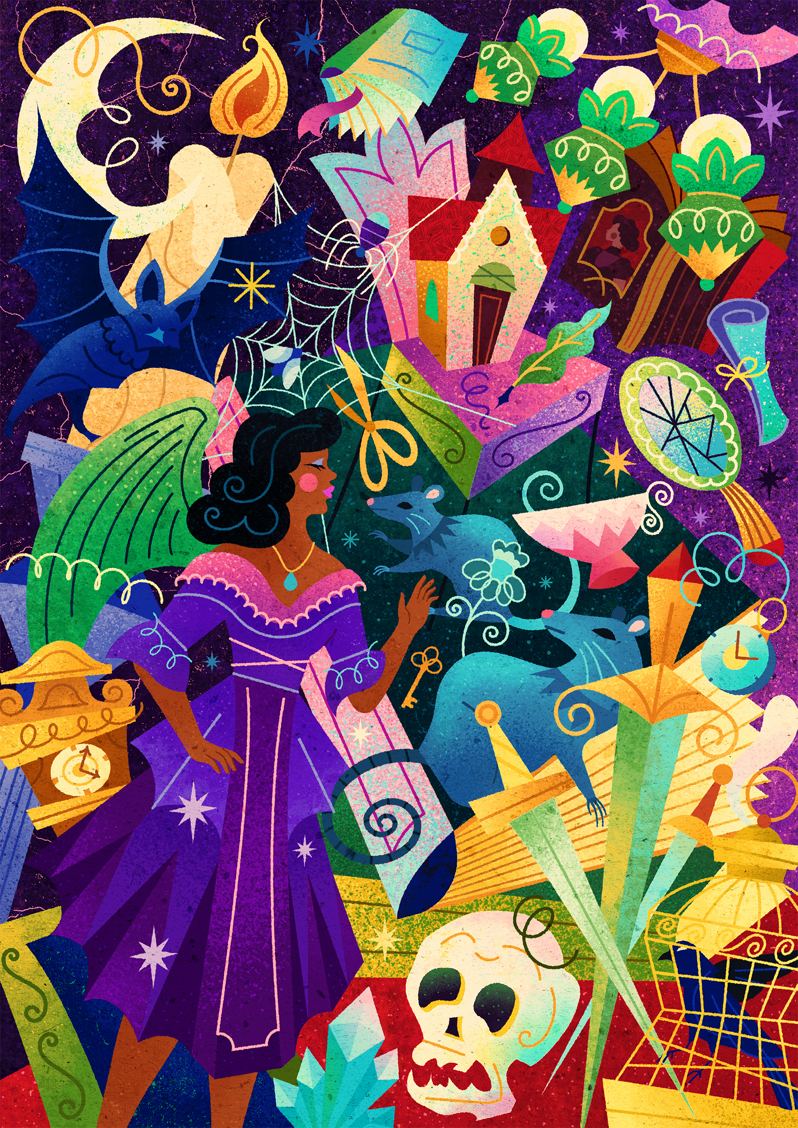 Mysterious Objects - Haunted Magic House adobe illustrator angel books clock design editorial fantasy geometric gothic haunted illustration magic mirror objects pattern rat spooky sword texture vector