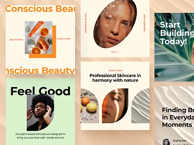 Social Media Design for a Natural Skincare Brand beauty beauty brand beauty brand website branding cruelty free instagram posts natural colors natural skincare pastel colors plamt based skincare social media social media visuals website template
