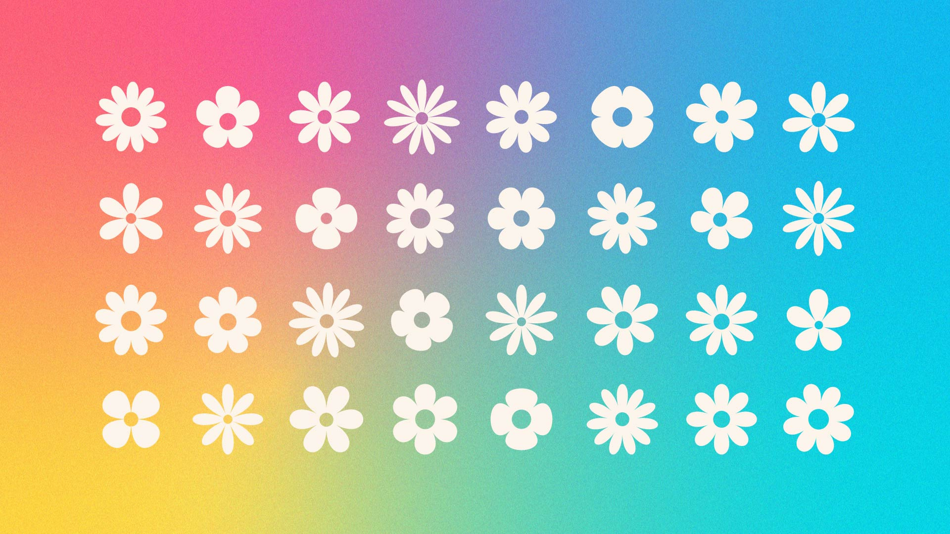 White Flowers On Iridescent Gradient rainbow