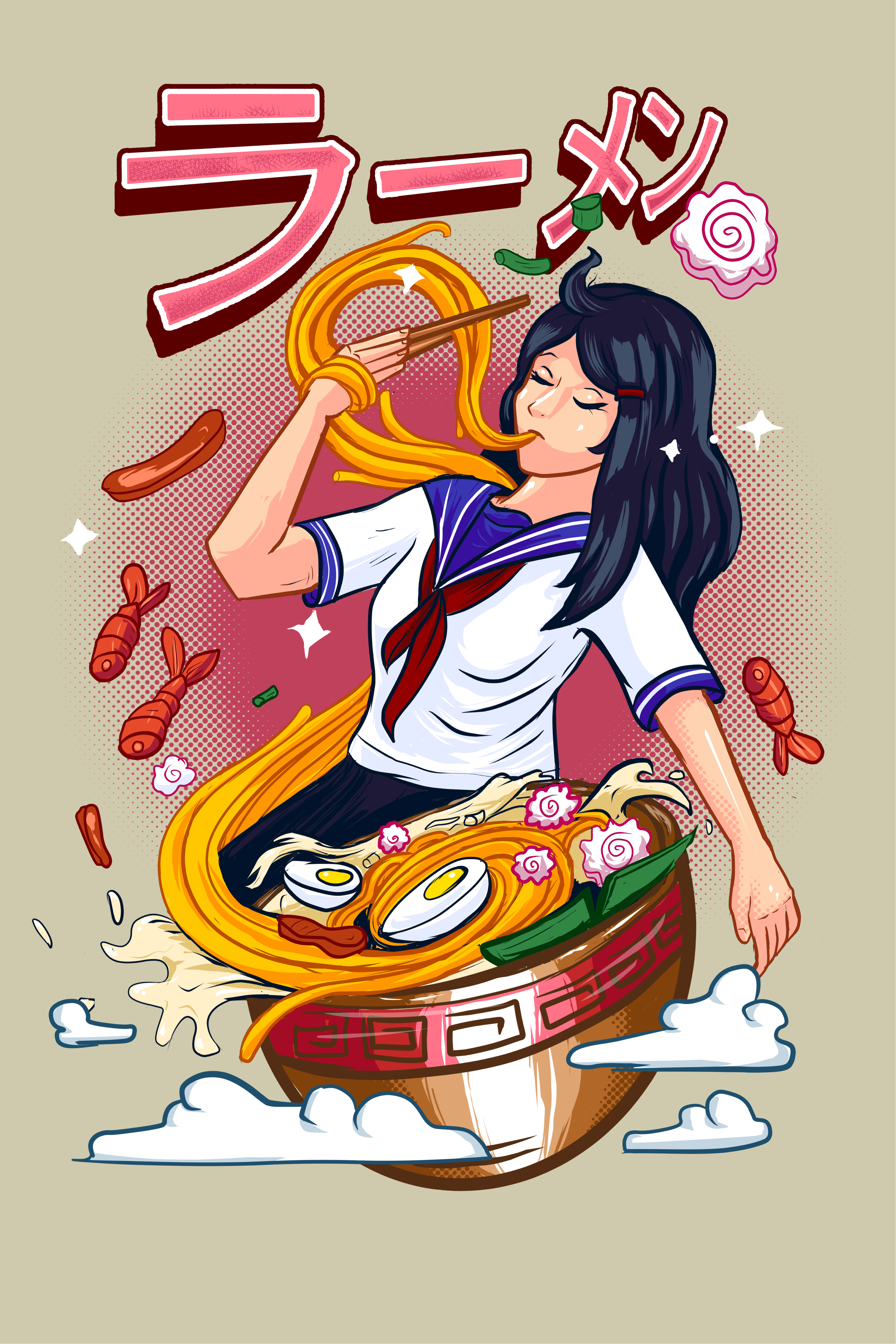High School Girl Ramen anime artwork bowl culinary food girl illustration japan japanese manga noodles ramen