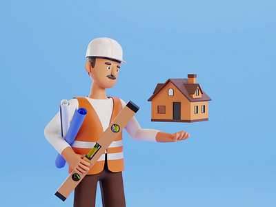 3D Character Animation - Builder, construction worker 3d 3d design 3d modeling animation blender builder construction design house man motion graphics worker