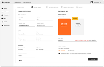 Customer information UI - user account creation dashboard ui figma ui