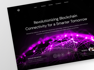 Web3 Landing Page for Blockchain Connectivity Platform bitcoin blockchain crypto dark mode defi ethereum fintech future homepage landing page motion neon solana tech ui usdt ux visual web design web3