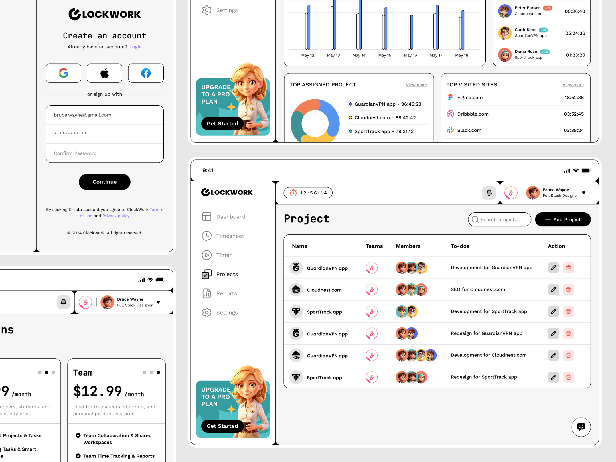 ClockWork | Tablet App Design ⏱️ app branding clean dashboard design management minimalist mobile neubrutalism productivity retro service suarasa time timer todo tracker ui website