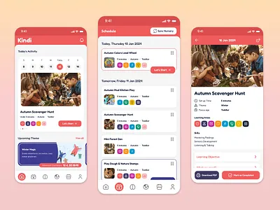 Kindi — Mobile App-Free Learning for Young Minds activities calendar ecommerce education events kids learning app mobile app parents playground qala schedule toys ui ux