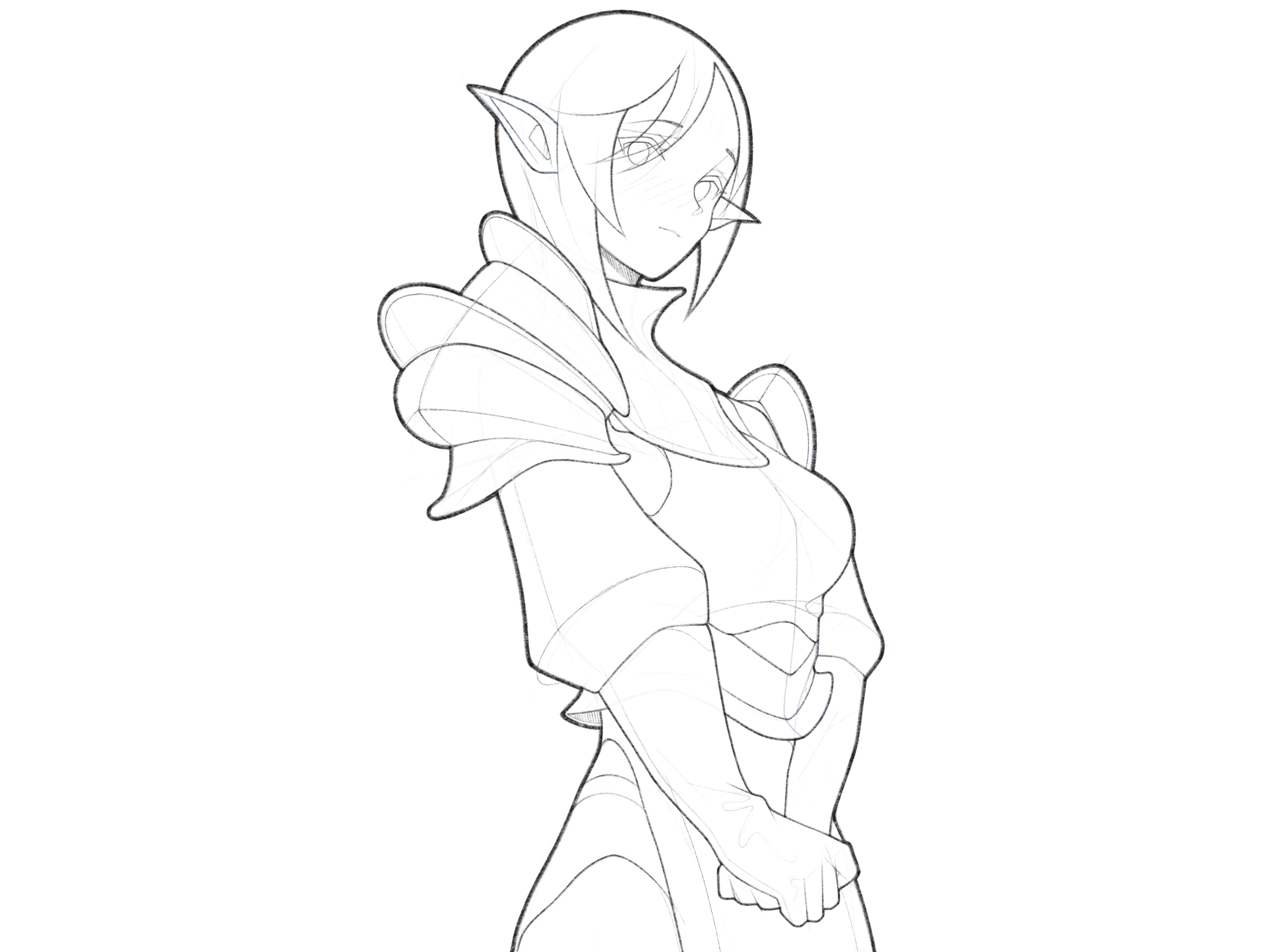 rogue armor black and white body character character design comic details digital drawing drawing fantasy illustration line minimal monochrome pencil procreate simple warrior