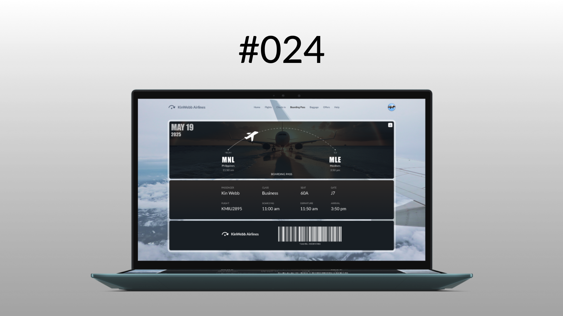 Boarding Pass #DailyUI #024 #KinWebb airplane boarding pass design flight frontend homepage kinwebb minimalist pass ticket ui web design