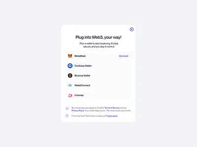 Connect Web3 Wallet - FundX blockchain connect wallet investing mockup ui design wallet web3