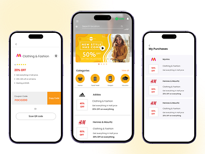 Promos and offers cards UI design app concept app design cashbackapp creativeappdesign dealsappdesign design discountapp dribbbledesign dribbbleshots focoapp focoux offersapp promoapp shoppingdeals smartshoppingapp ui ux uxdesign