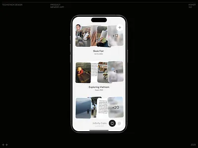 Memory App Layout Switch animation app application canvas card cards ui dark mode design feed view grid view interaction layout light mode mobile design photos product design switch ui ui design ux