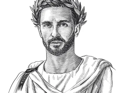 Roman nobleman banknote style engraving etching ink lineart linocut portrait