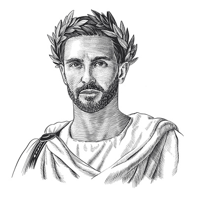 Roman nobleman banknote style engraving etching ink lineart linocut portrait