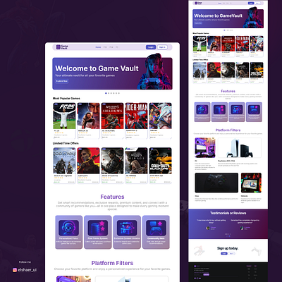 GameVault – Interactive & Modern Gaming Platform UI design football games landing page sports ui uiux ux website