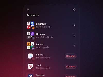 Junction Accounts account accounts address app connect crypto dapp design ecosystem exchange junction panel product design swap ui ui design wallet web3