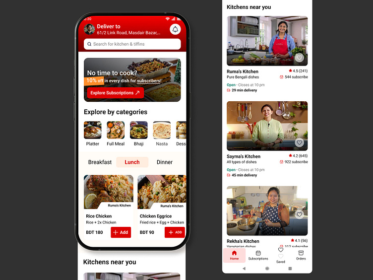 Home Cooked Meal planner — Home Screen UI UX FLow by Farsid Araf on ...
