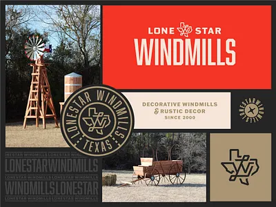 Lonestar Windmills Branding badge design black branding creative design graphic design illustration logo logo design lw logo minimal monogram ranch brand red sharp texas typography ui vector western
