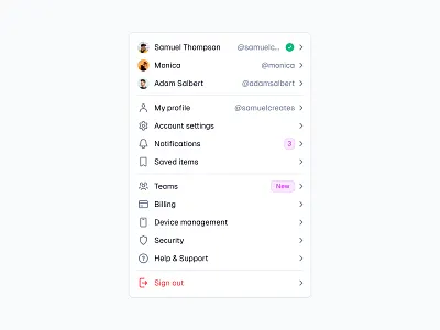 Settings Menu ⚙️ design dropdown menu minimal saas ui web design
