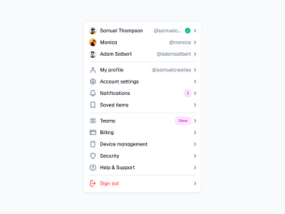 Settings Menu ⚙️ design dropdown menu minimal saas ui web design