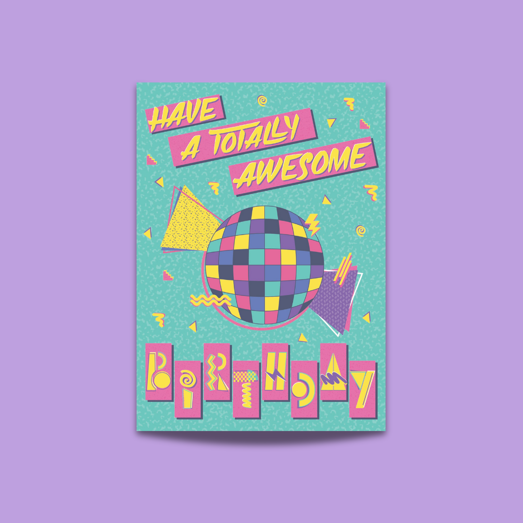 80s Birthday Card Design 80s 90s graphic design greeting card hand lettering illustration lettering licensing memphis design retro retro lettering type typography