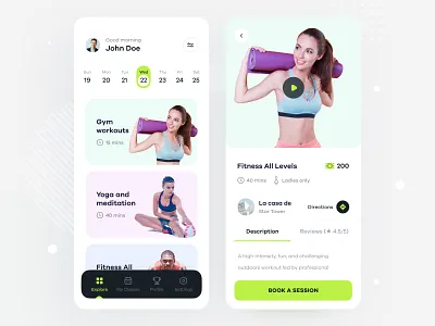 Fitness App UI-Design app appdesign cleanui exercise fitness fitnessapp ink.studio inksstudio modernui ui userexperience userinterface workout yoga