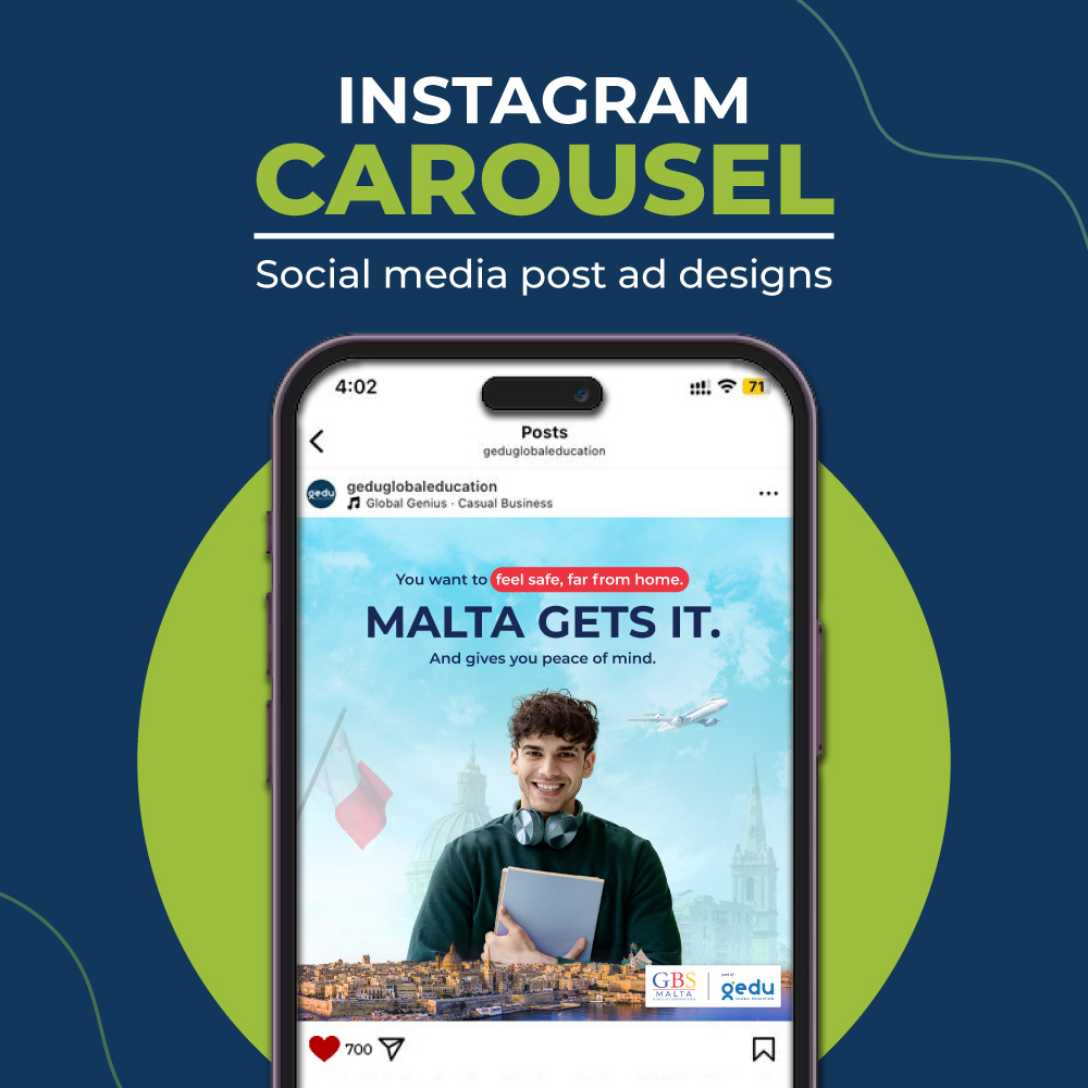 Instagram Carousel Design – GBS Malta x GEDU banner branding campaign design education industry education promotion graphic design illustration layoutdesign logo photoshop social media social media carousel post socialmediaads