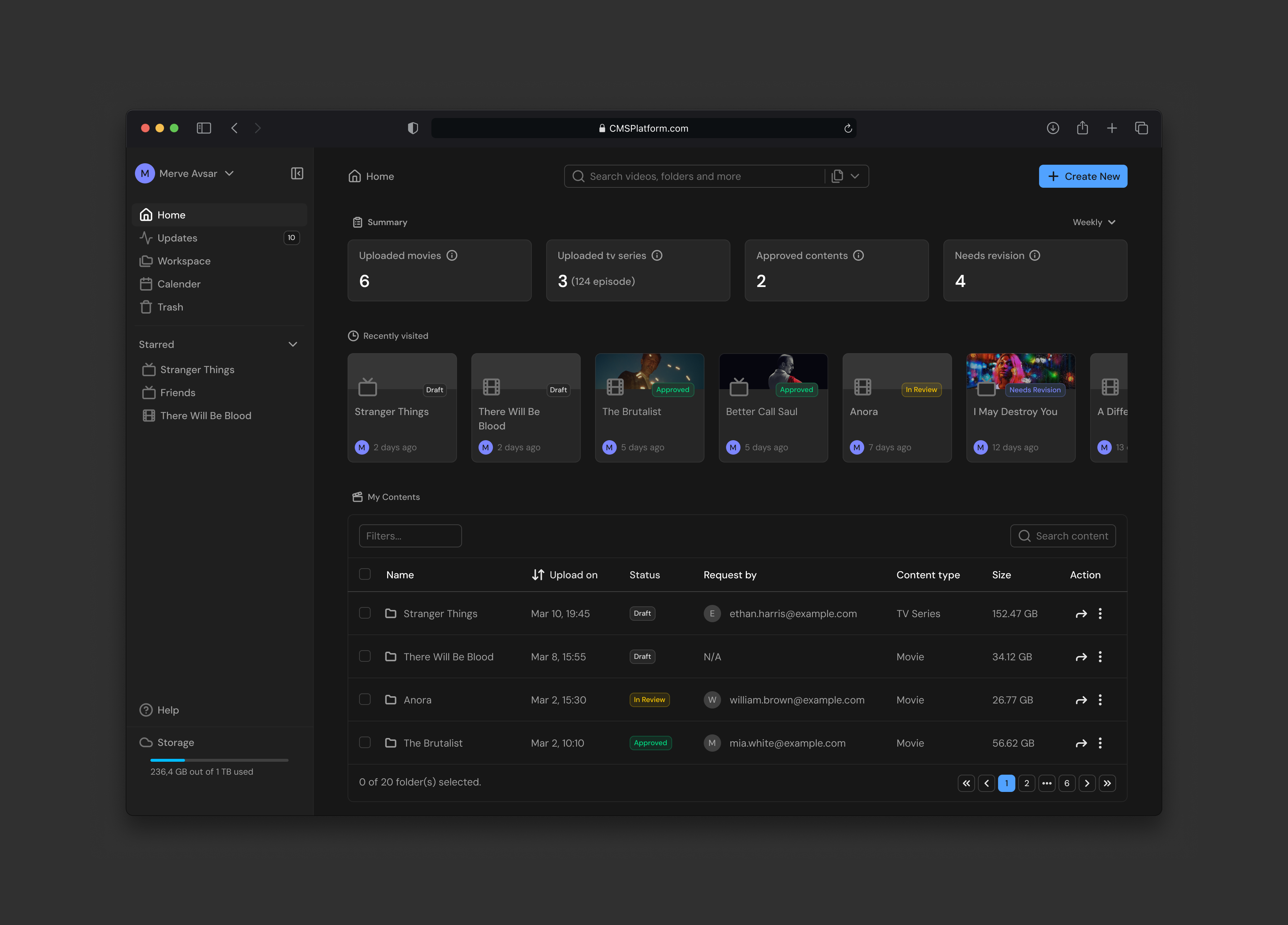 Content Management Platform b2bdesign cleanui cmsdesign contentdashboard contentmanagement darkmodedesign dashboard dashboarddesign designinspiration designshowcase mediacms mediaplatform minimaldesign modernui saas saasdesign uidesign uxdesign videoplatform webappdesign