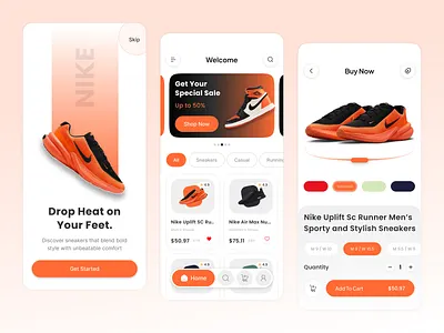 Nike Sneakers Shopping App – Clean & Bold E-commerce UI appui cleanui darkthemeui e commerce e shop ecommerceapp figmadesign minimalui mobileappdesign nikeui onboardingui online store productdesign shoesapp shoppingapp sneakerapp ui uidesign userinterface uxdesign