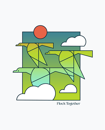 Flock Together bird clouds duck inspiration monoline motivation nature poster sky vintage