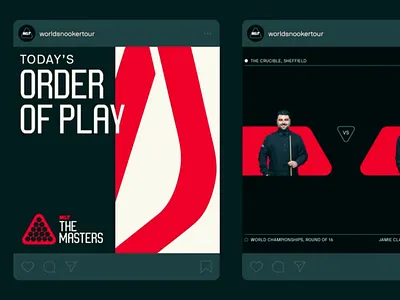 Snooker Matchday Visual Concept announcement arena branding athlete spotlight bold contrast clean composition content design digital post event schedule match visuals minimal layout player matchup pro tournament red accents schedule update snooker graphics snooker promo social media sports branding visual identity