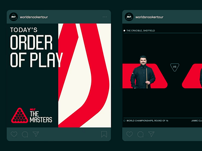 Snooker Matchday Visual Concept announcement arena branding athlete spotlight bold contrast clean composition content design digital post event schedule match visuals minimal layout player matchup pro tournament red accents schedule update snooker graphics snooker promo social media sports branding visual identity
