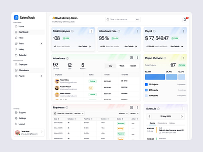 TalentTrack – HR Management Dashboard analytics dashboard hr hr management illustration management minimal modern dashboard ui ux web design