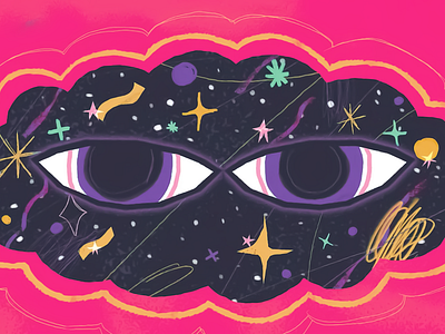 Cosmic Eyes Behind Clouds Illustration abstract vision celestial design cosmic art cosmic concept dream vision fantasy sky futuristic feel galaxy theme graphic cosmos magical atmosphere mystical gaze outer space pink universe pop surrealism space mood spiritual illustration star elements surreal eyes universe watcher