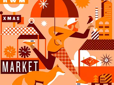 Illustration - Christmas Market City Walk art artwork christmas market cityscape design digital vector geometric style gift giving holiday illustration holiday season illustration modern flat orange tones playful mood seasonal art stylized drawing urban celebration vibrant palette winter fair