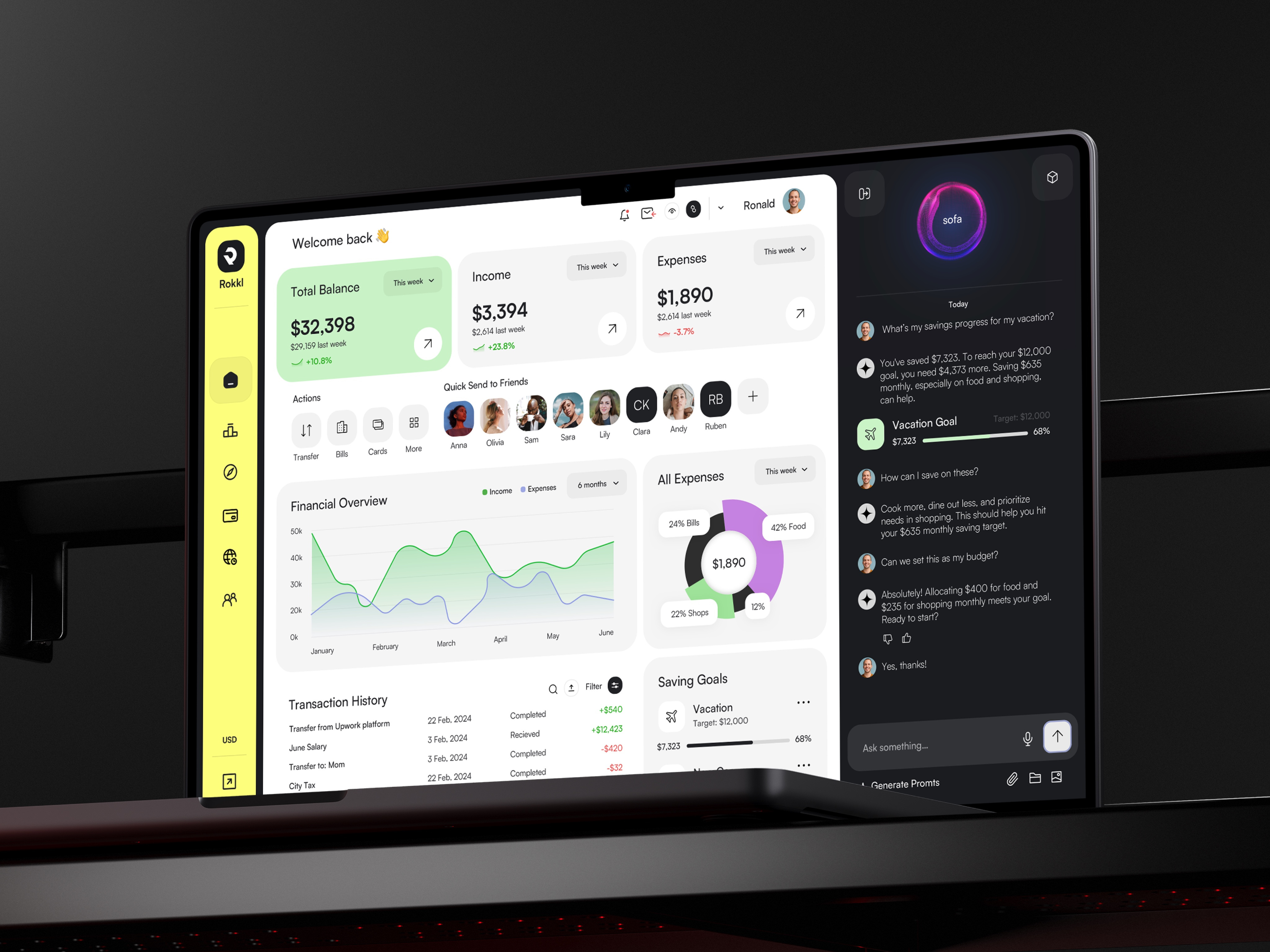 Rokkl - AI web banking finance dashboard
