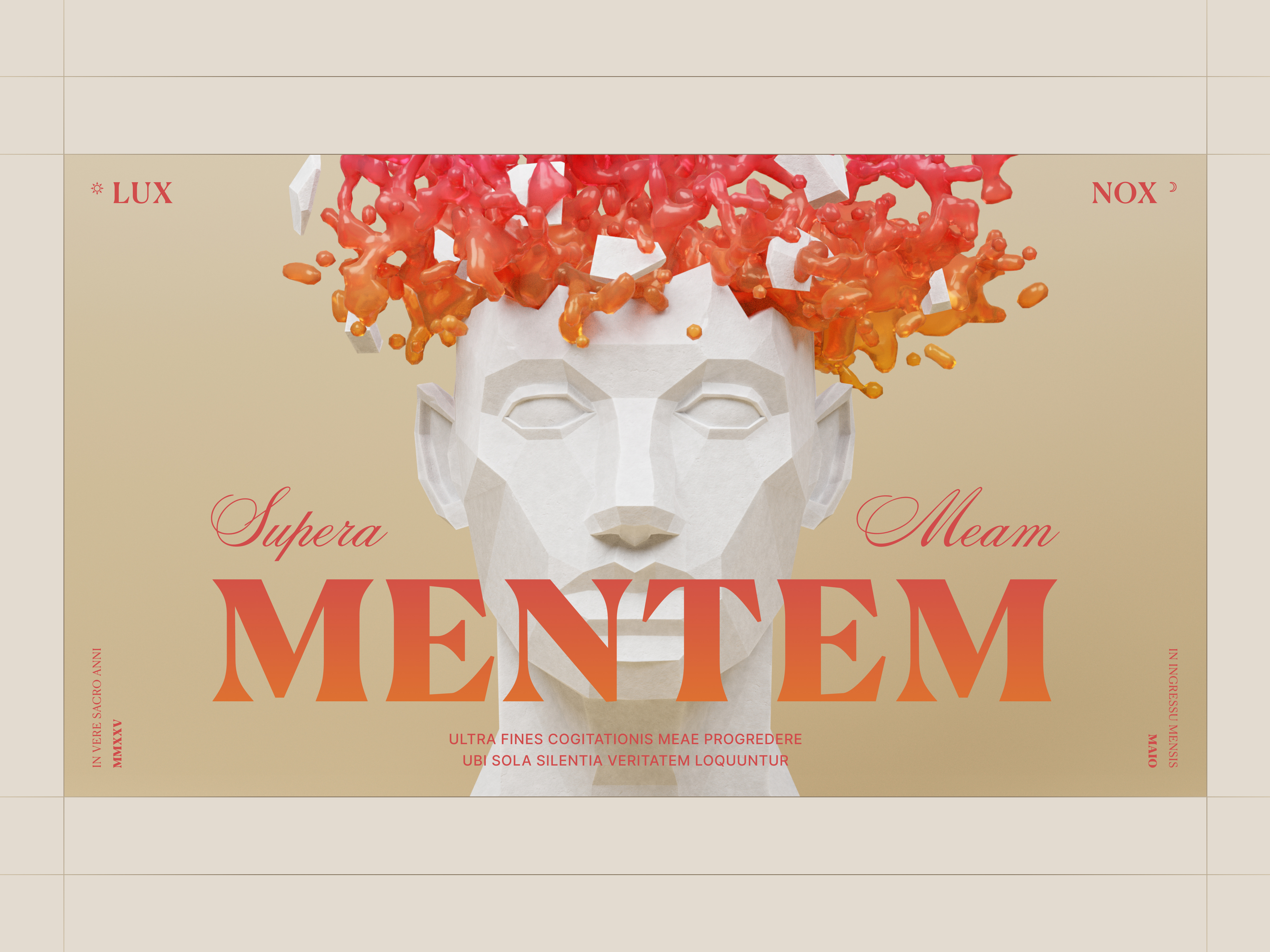 Supera Meam Mentem 3d blender blow bust composition gradient illustration latin layout low poly methapor mind model orange red typography
